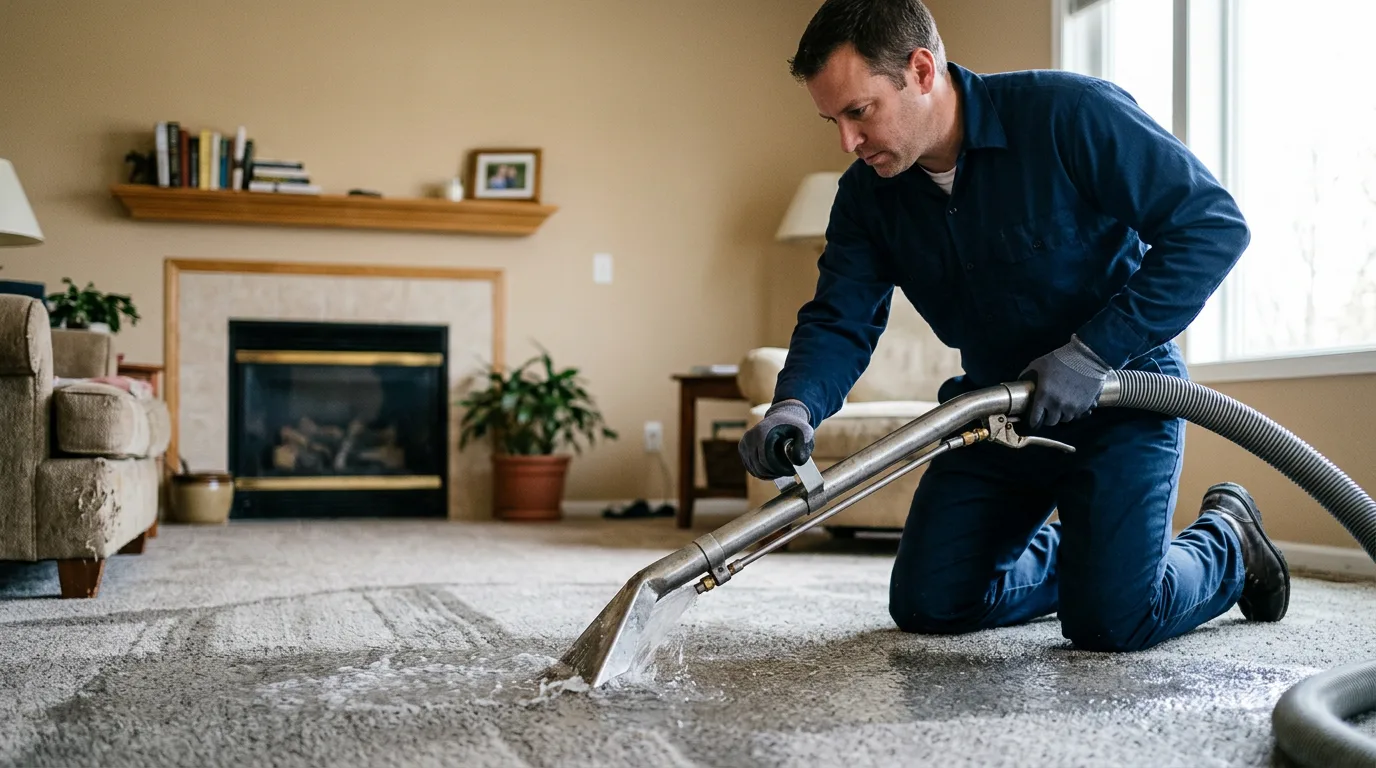 Water damage restoration technician working near Durand, IL